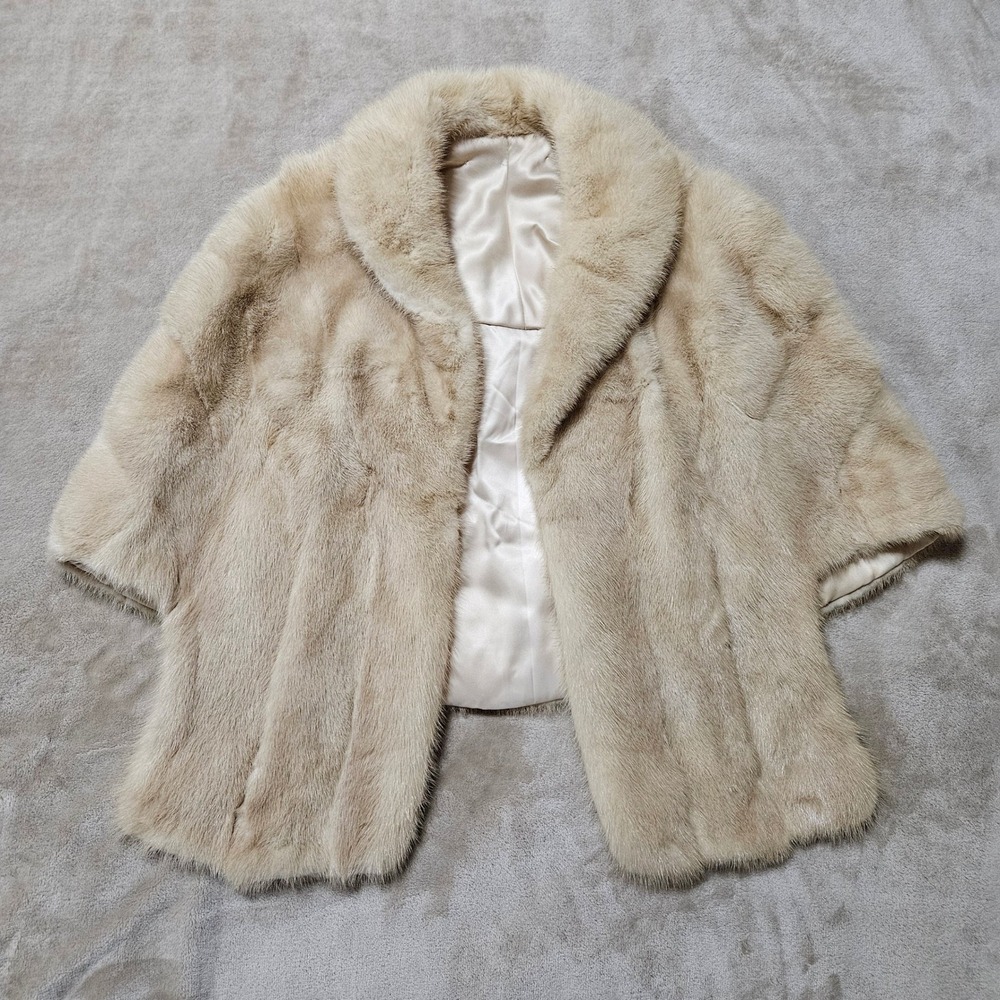 Vintage Real Mink Fur Stole Capelet Champagne Blonde Shawl Collar Glamour Vest